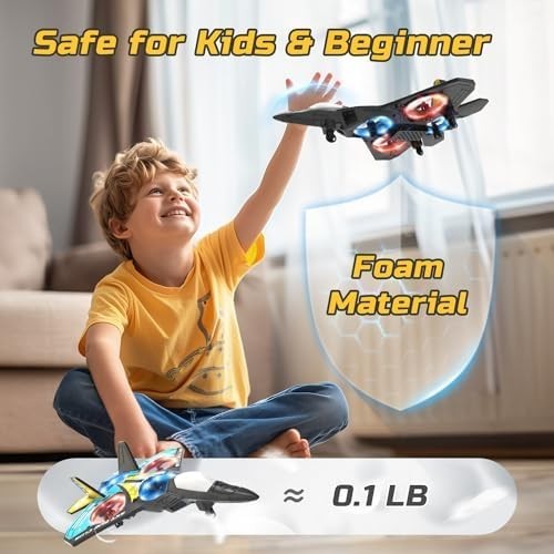Foam RC Plane Drone for Kids LED Lights 360° Flip Auto Hover Remote