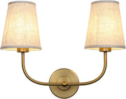 Antique 2-Light Wall Sconce Linen Fabric Shades Bedroom & Bathroom Lamp