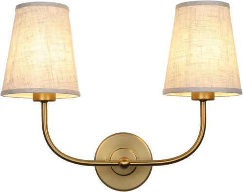 Antique 2-Light Wall Sconce Linen Fabric Shades Bedroom & Bathroom Lamp