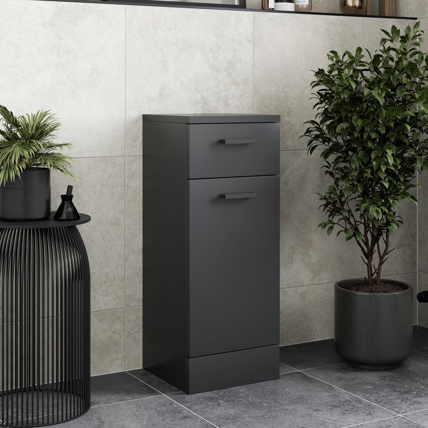 Black Slim Bathroom Laundry Cabinet with Drawer Soft Close Door Storage