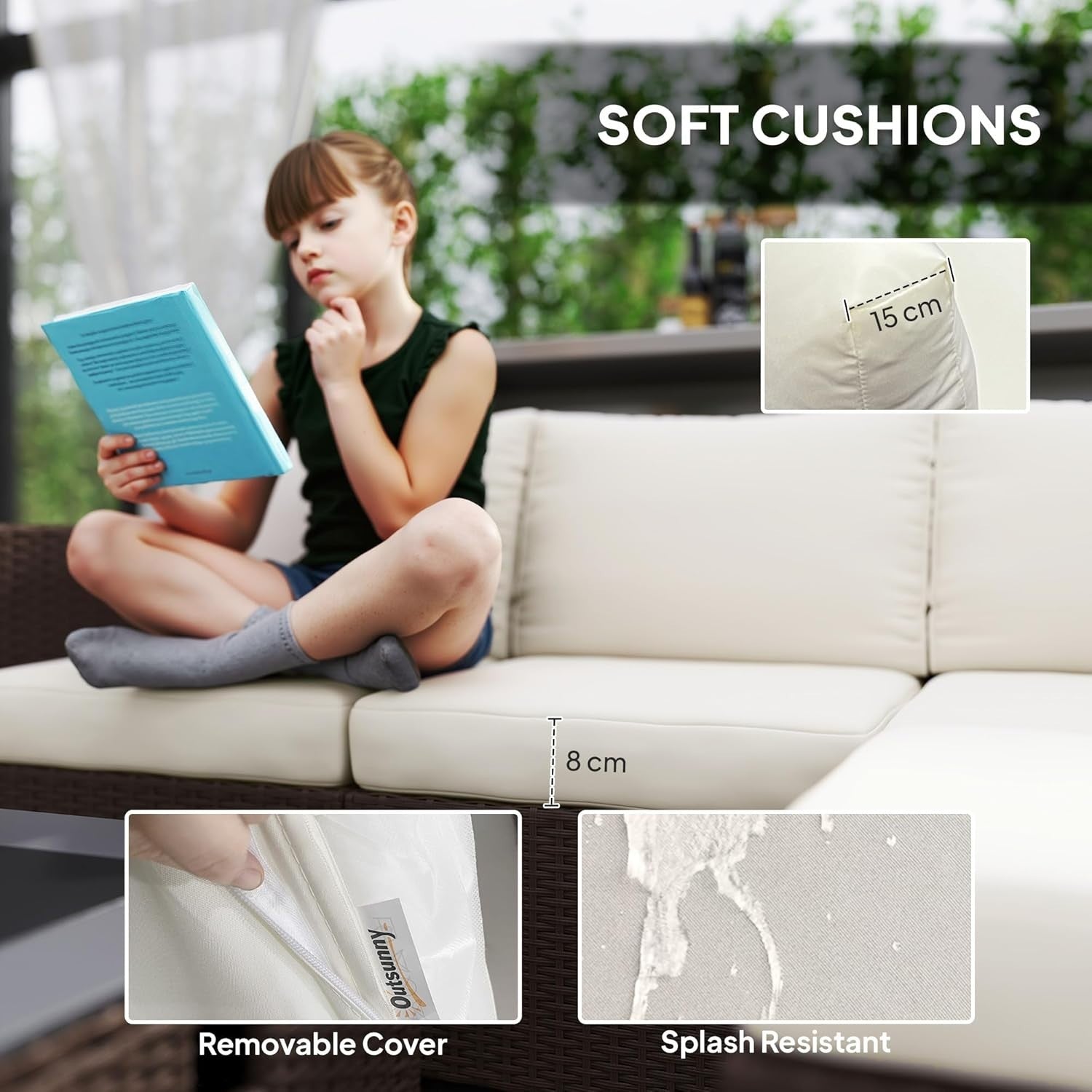 5-Piece Outdoor Rattan Sofa Set with Gas Fire Pit Table & Cushions