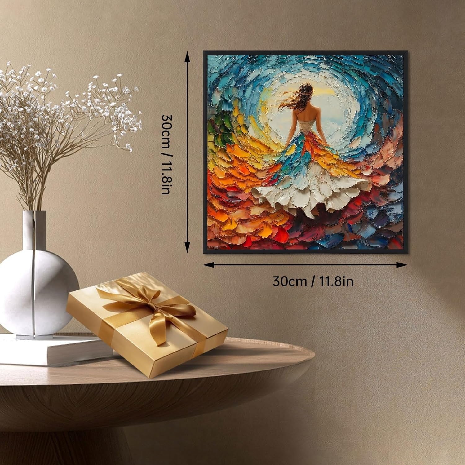 12x12 Colorful Abstract Woman Canvas – Textured Modern Framed Wall Art