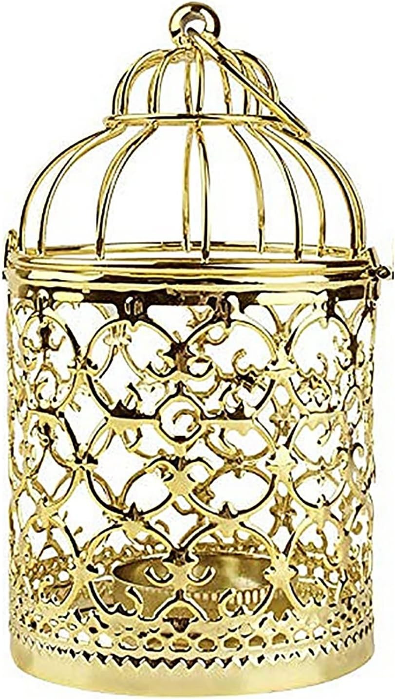 Decorative Hanging Lantern – Bird Cage Metal Candle Holder (A Gold)