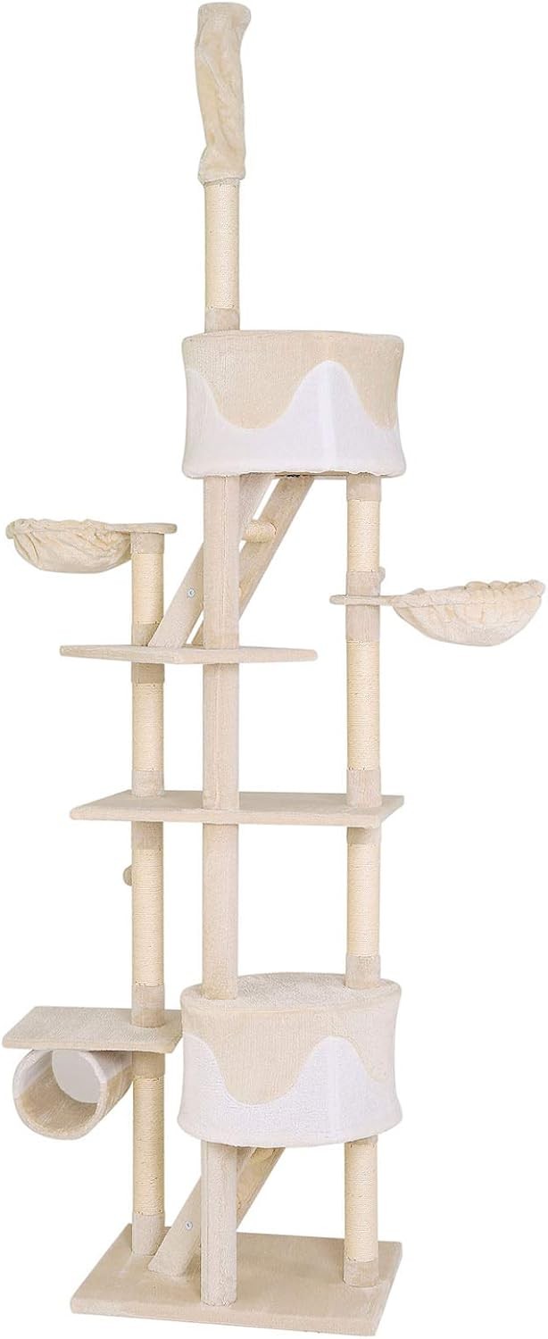 Floor to Ceiling Cat Tree 240–260cm Adjustable Scratching Tower Climber