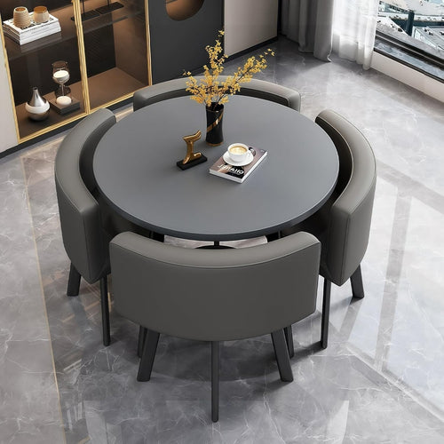 Modern 90cm Grey Dining Table Set with 4 Chairs – Space-Saving Kitchen