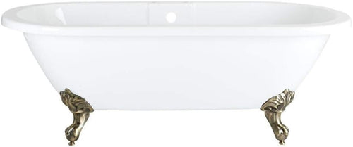 White Double Ended Freestanding Roll Top Bath 1795x785mm Gold Claw Feet