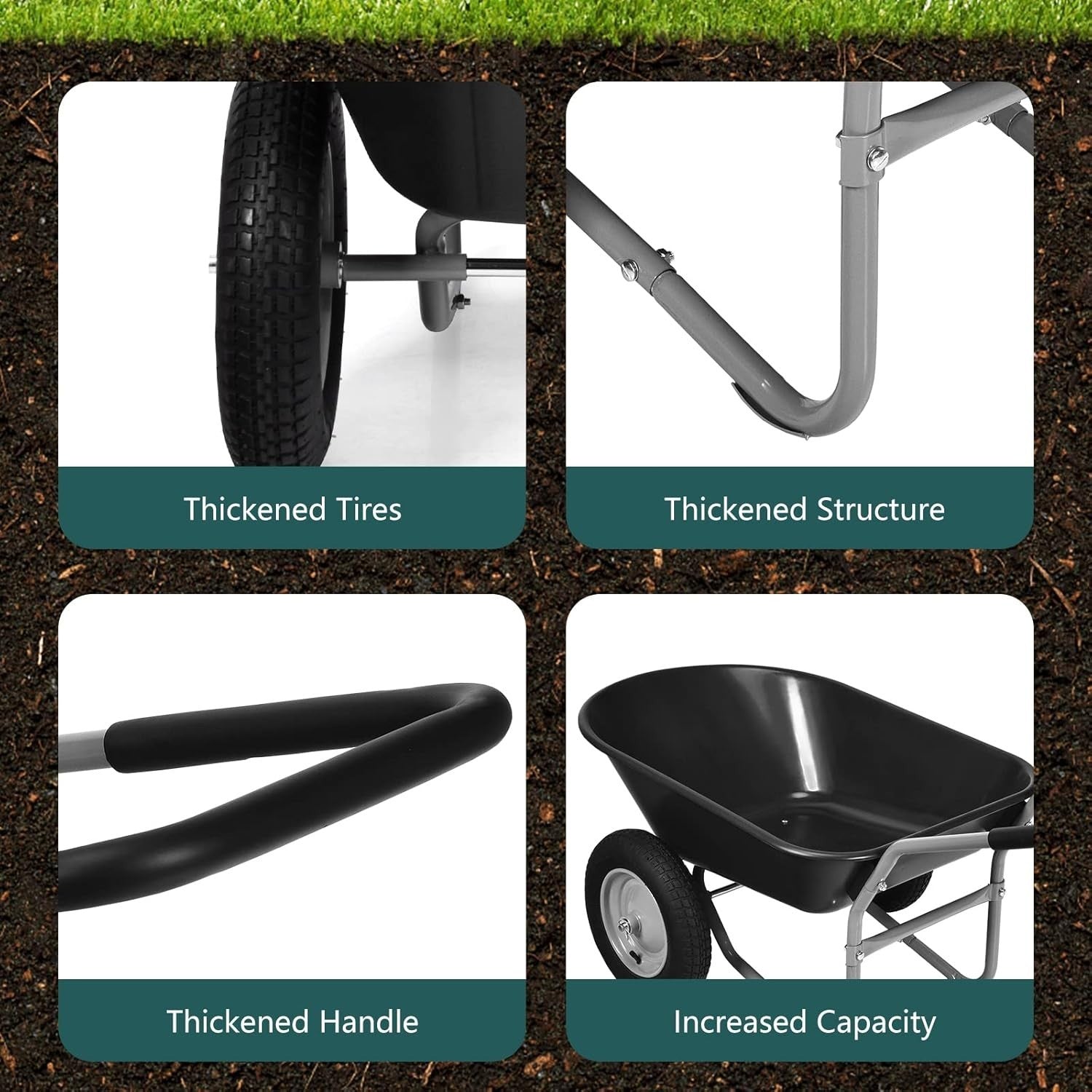 80L 2-Wheel Garden Wheelbarrow – Heavy Duty Steel Frame w/ 150kg Load Capacity