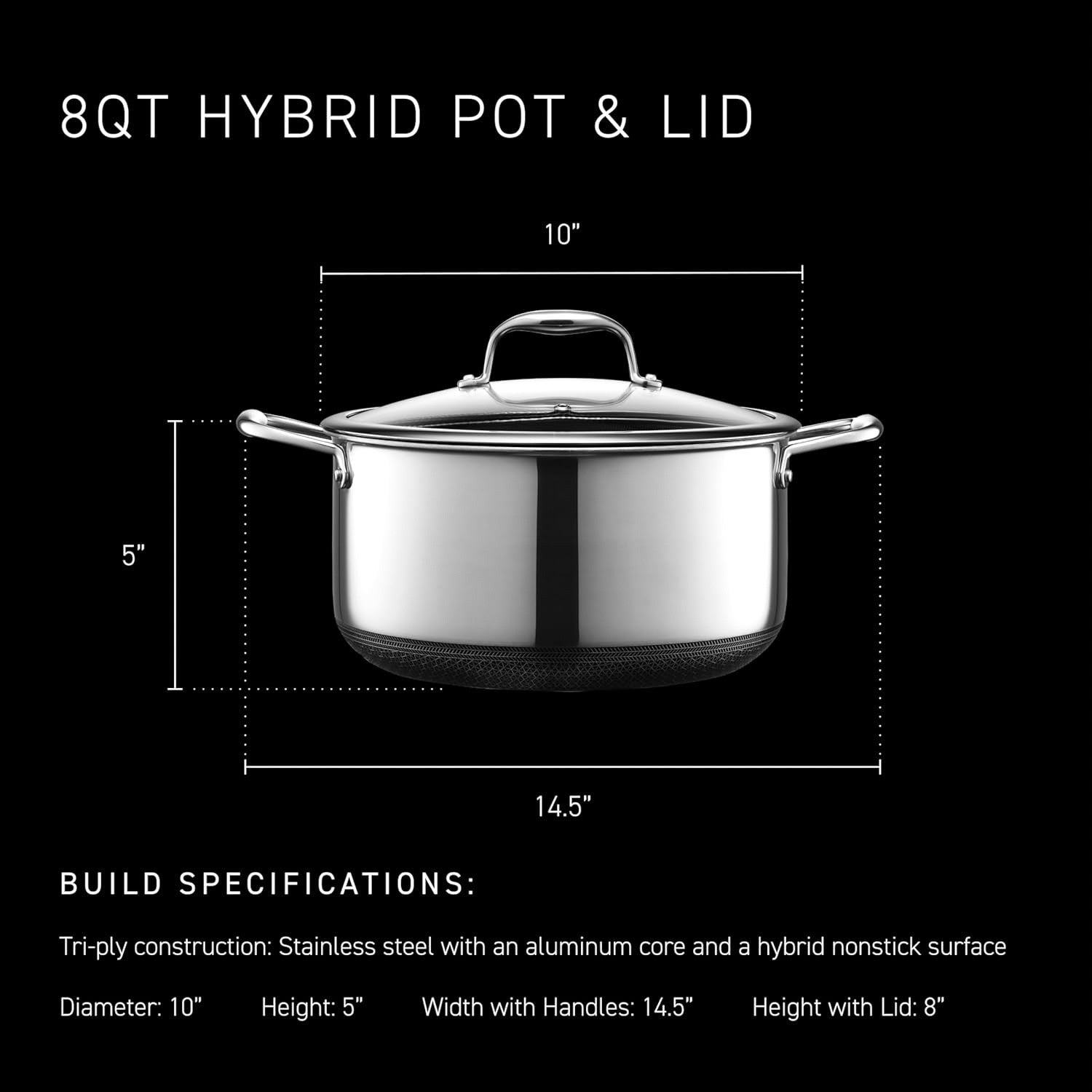 7.5L Non Stick Stockpot with Lid – Induction & Oven Safe Stainless Steel Pot