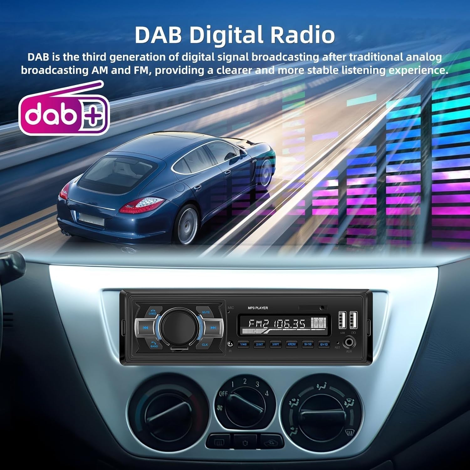 Single Din DAB Bluetooth Car Stereo FM Radio USB AUX TF Handsfree