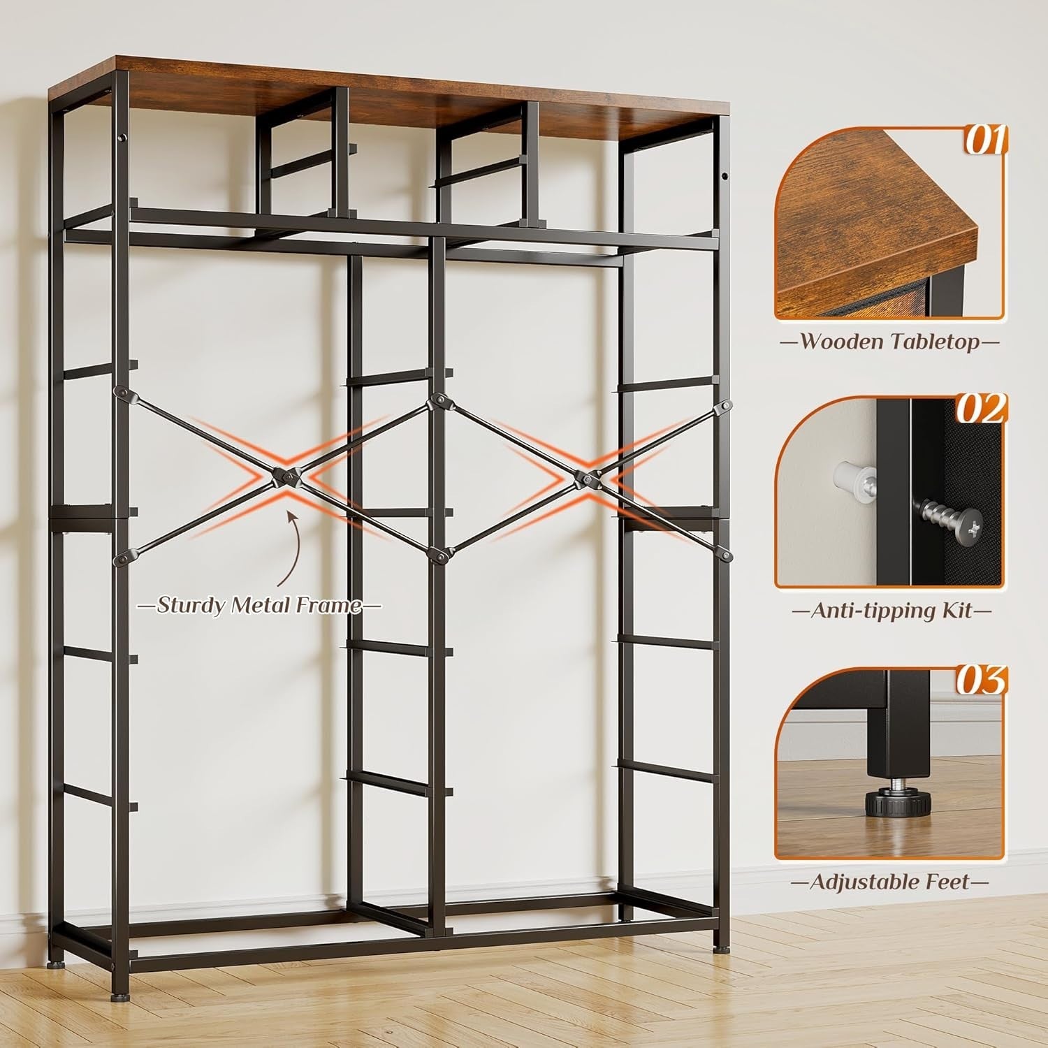 Tall Chest of Drawers 14 Fabric Storage Units Rustic Wood Metal Frame
