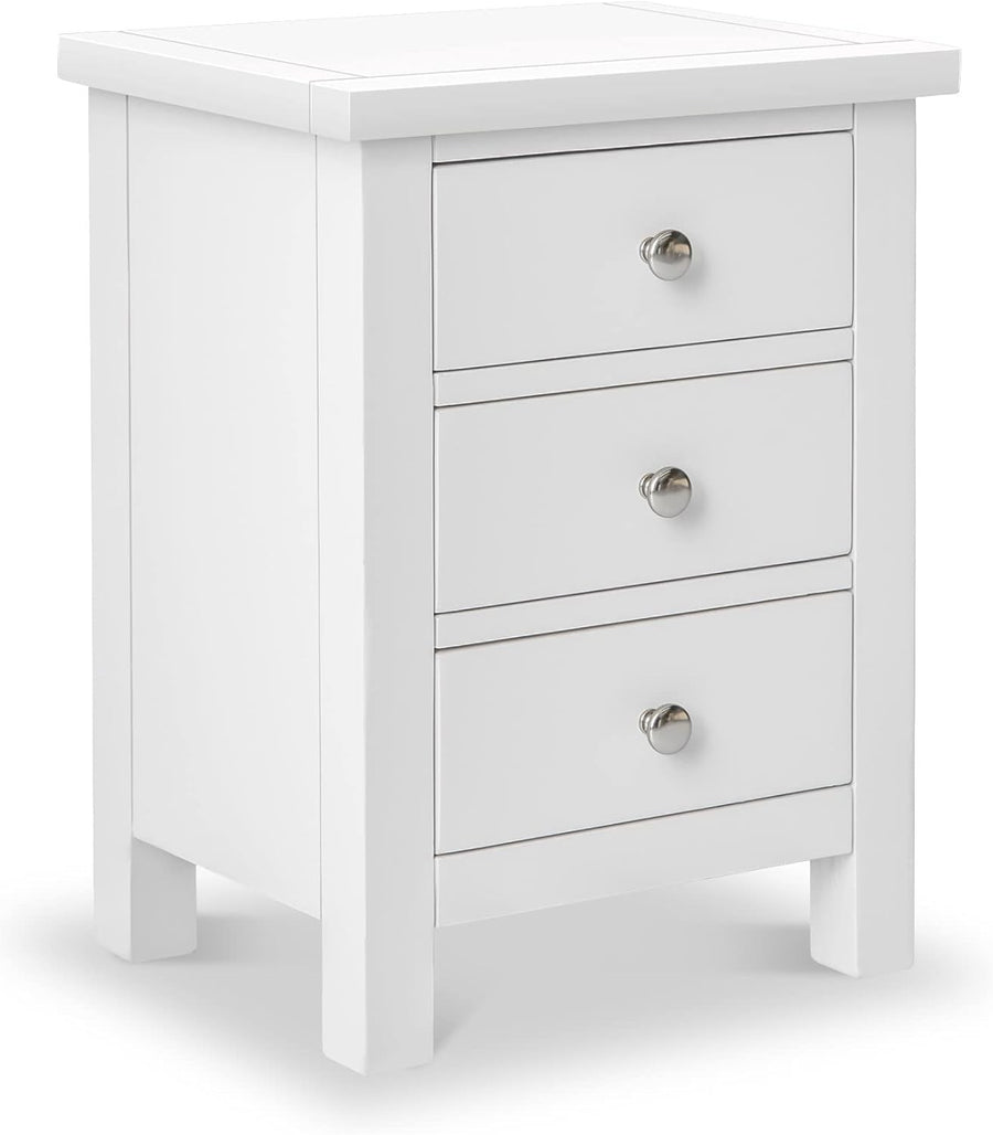 White Solid Wood 3 Drawer Bedside Table Fully Assembled 42x32x56cm Modern