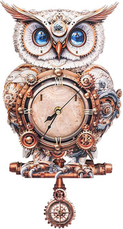 3D Mechanical Owl Wooden Puzzle Clock DIY Kit with Pendulum 215x66x401mm