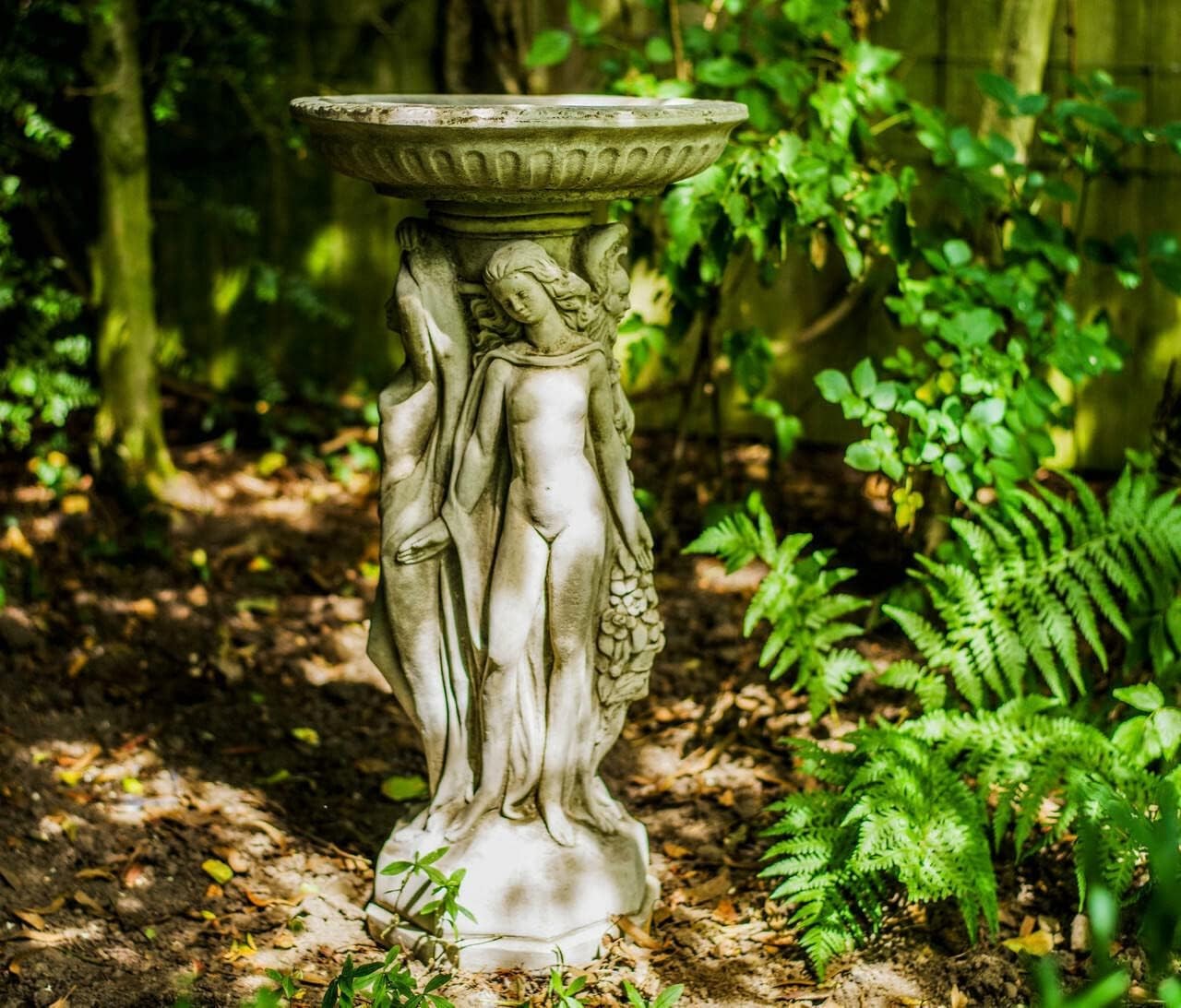 3 Graces Stone Bird Bath 77cm | Luxury Garden Statue Feeder Ornament