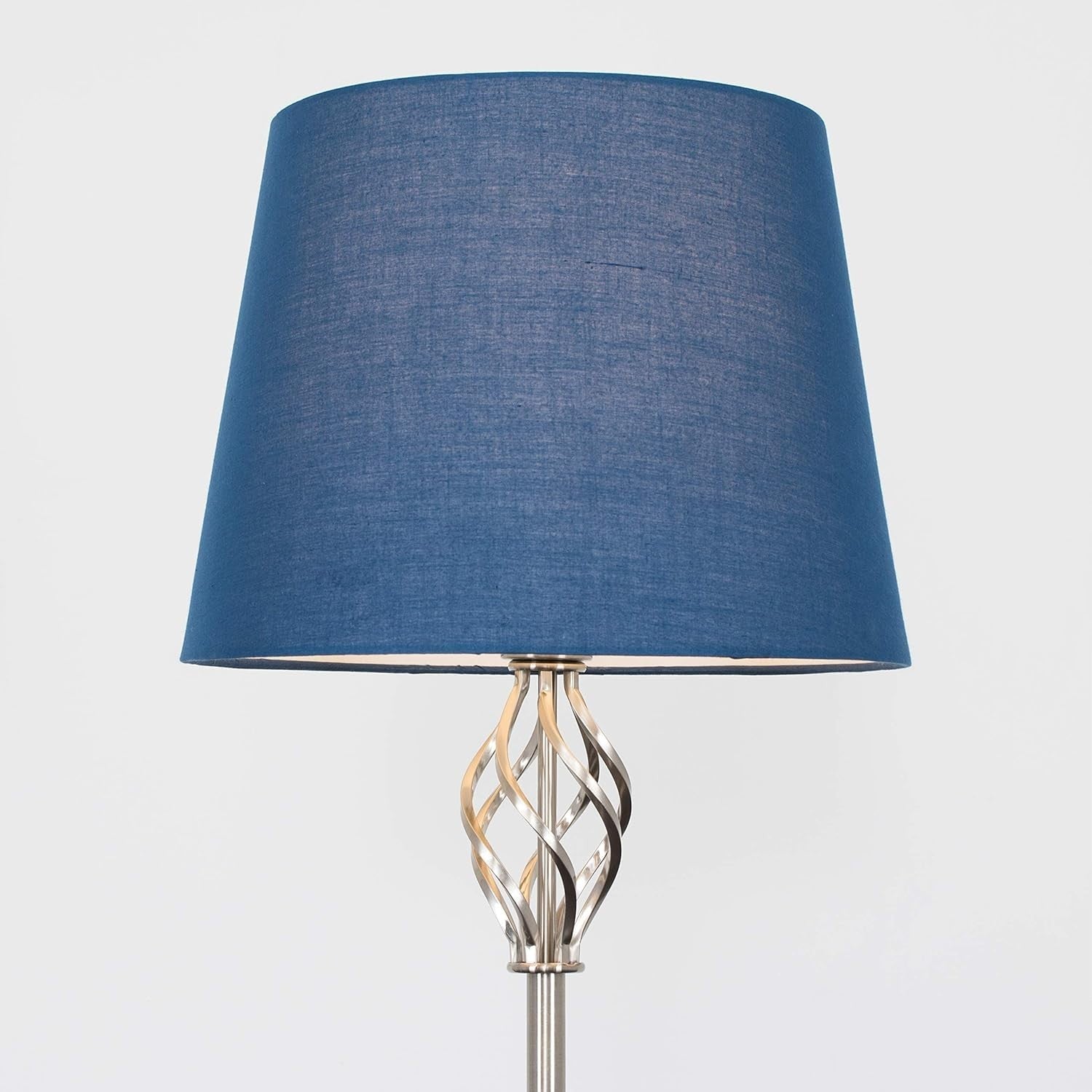 Traditional Nickel Twist Floor Lamp Navy Blue Tapered Shade Living Room Light