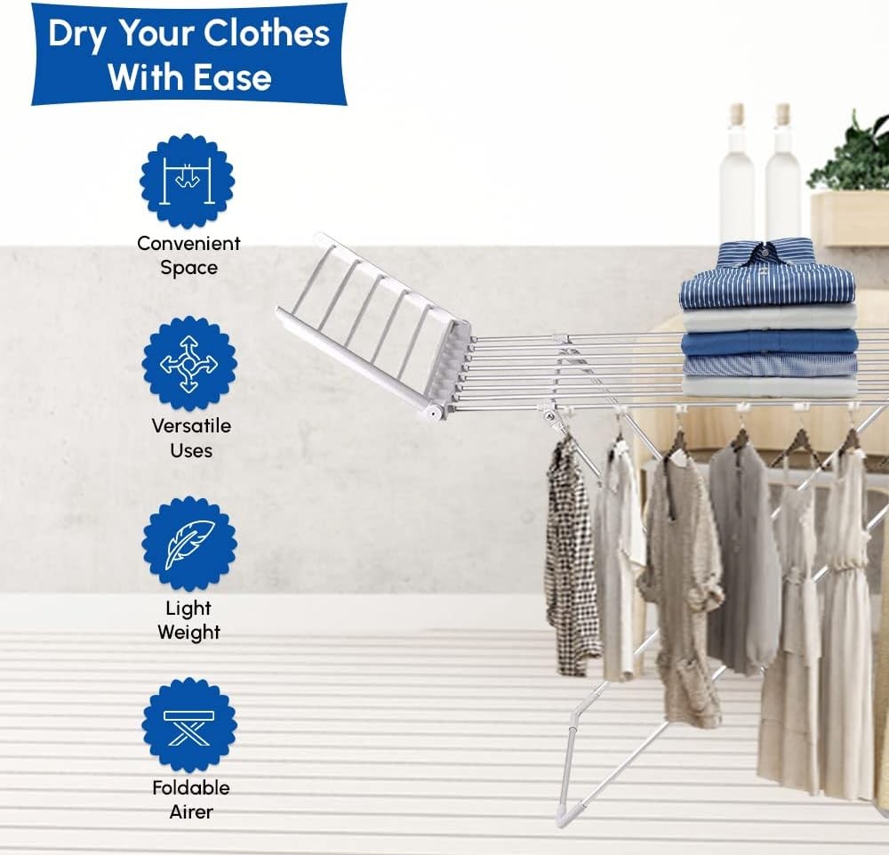 Electric Heated Clothes Airer Folding Indoor Laundry Dryer Wings