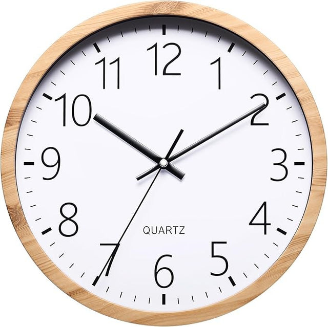 Modern 12 Inch Wooden Wall Clock Silent Non-Ticking Minimalist Home Decor