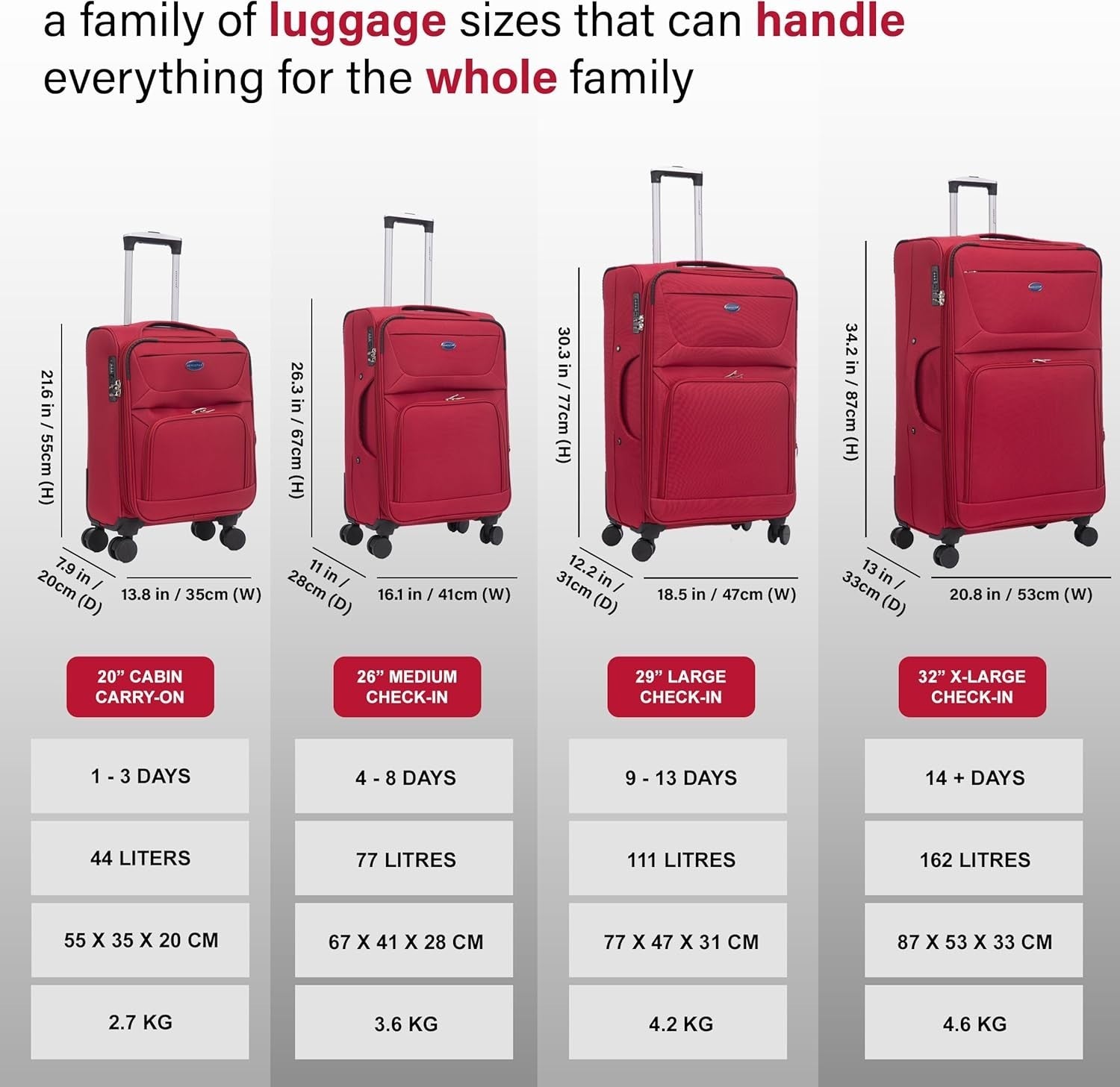 26” Medium Softshell Suitcase Expandable Lightweight 4 Wheel Check In Luggage