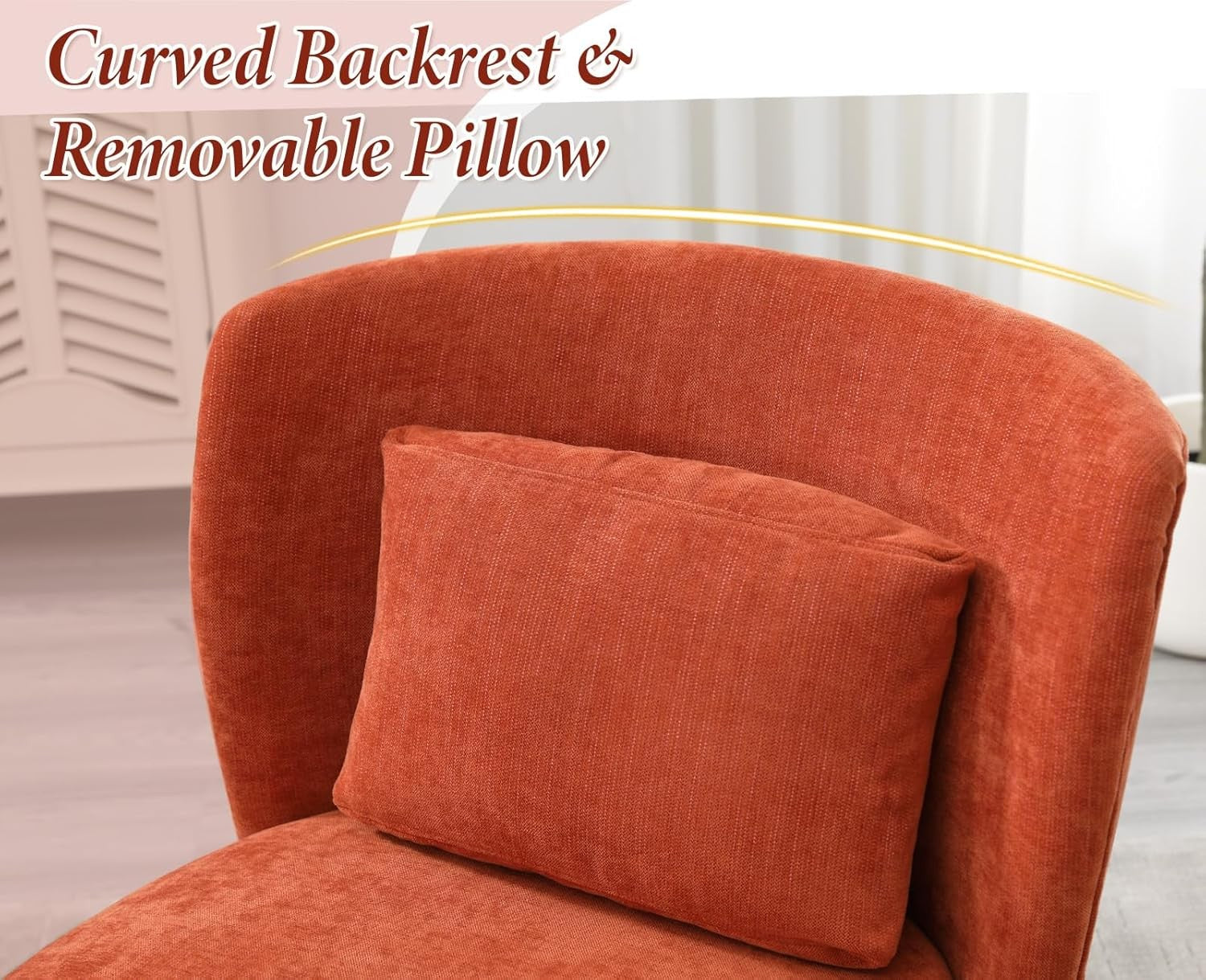Chenille Accent Chair Orange Armless Tub Chair with Pillow