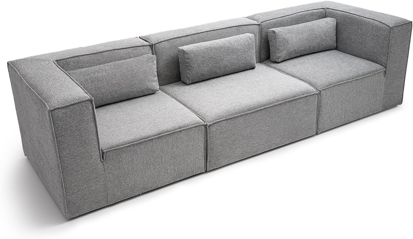 Modular 4 Seater Sofa Basket Weave Fabric Deep Cushions Grey 282cm Wide