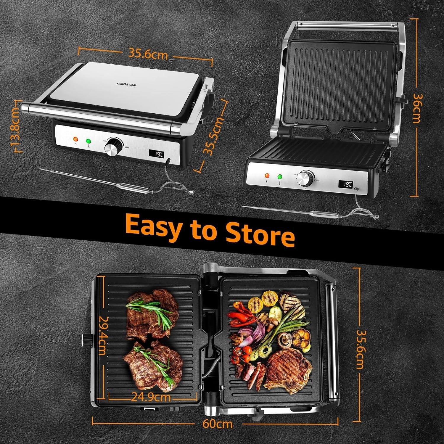 2000W Panini Press Sandwich Toaster Grill 180° Removable Plates