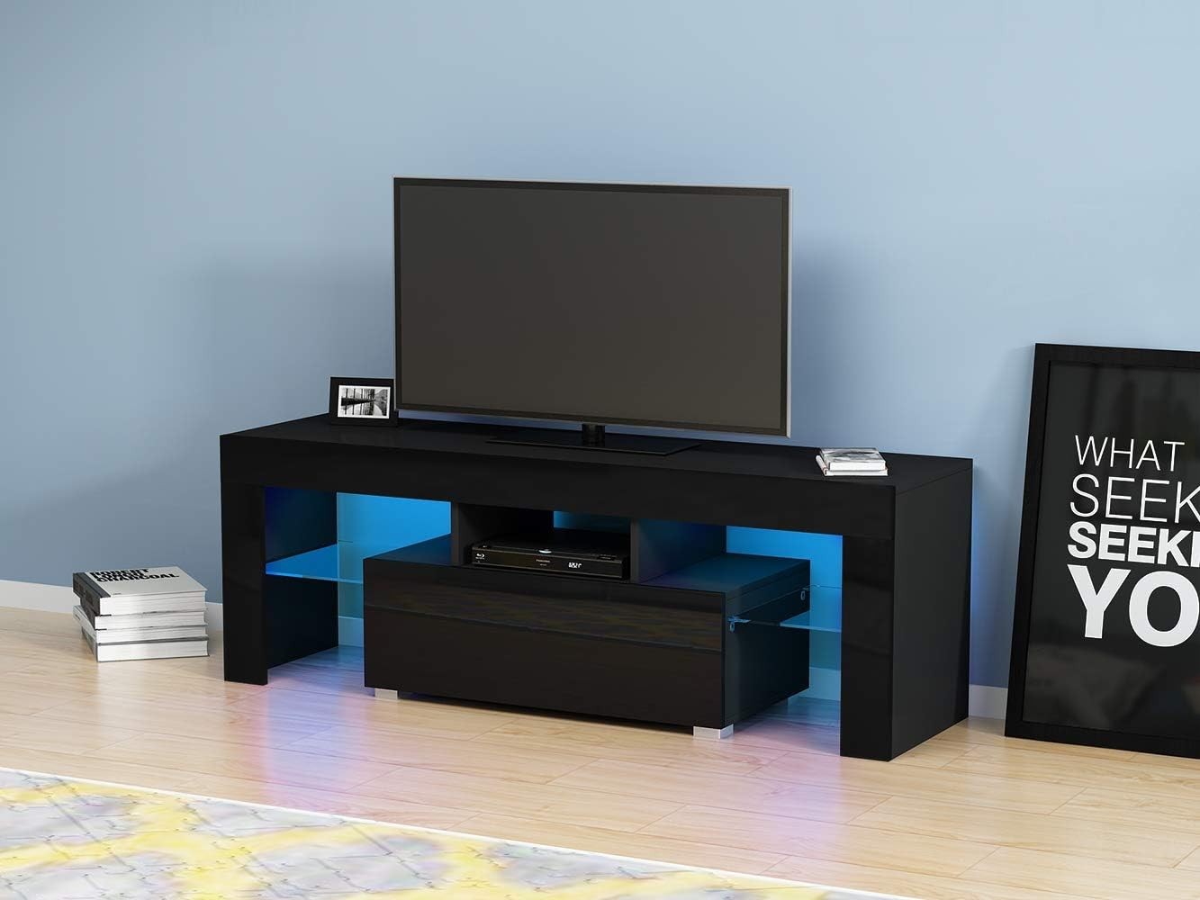 Modern LED TV Stand Cabinet for 32-55" TV RGB Lights Storage Drawer - Black