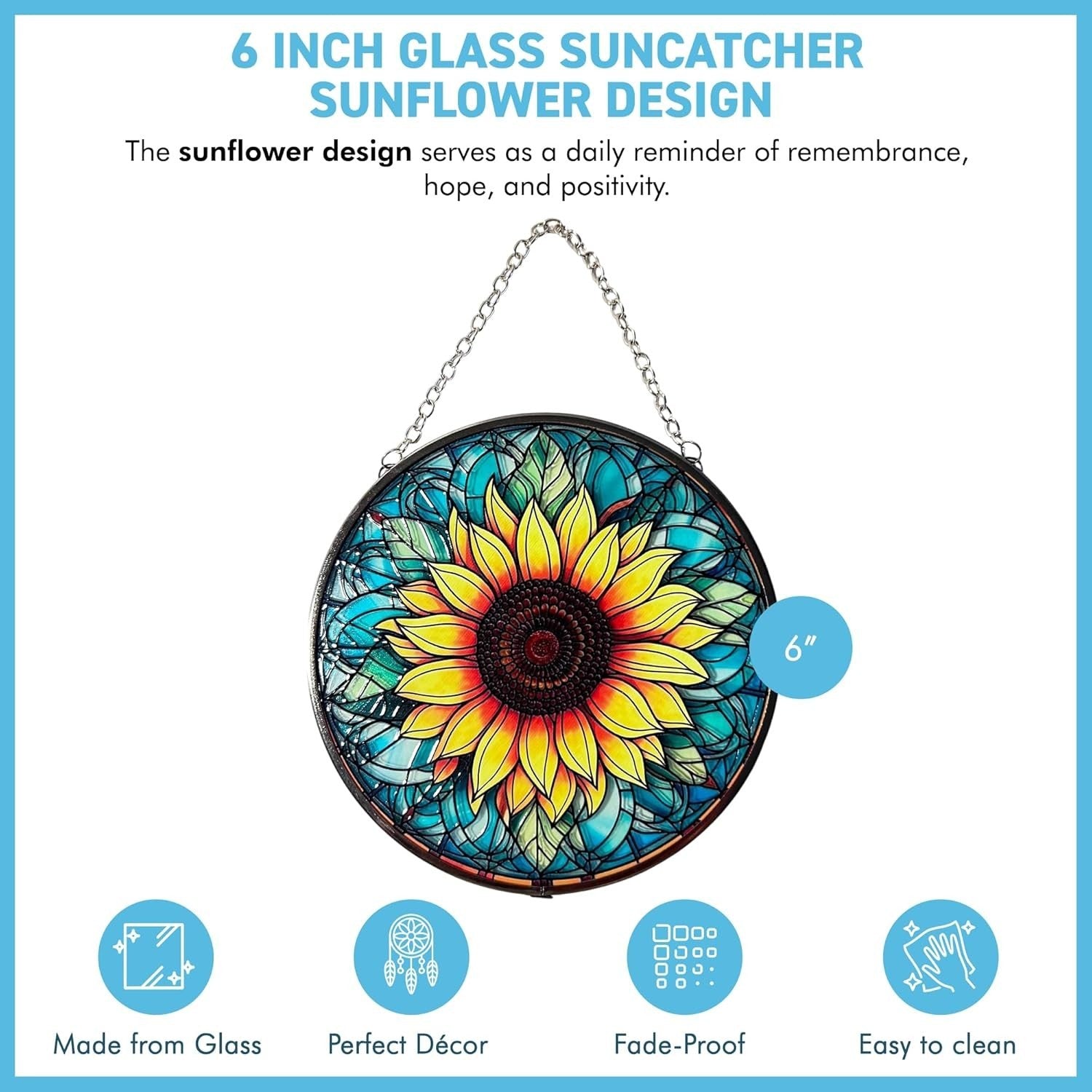 Sunflower Stained Glass Suncatcher 6" | Vibrant Window Hanging Decor | Colourful