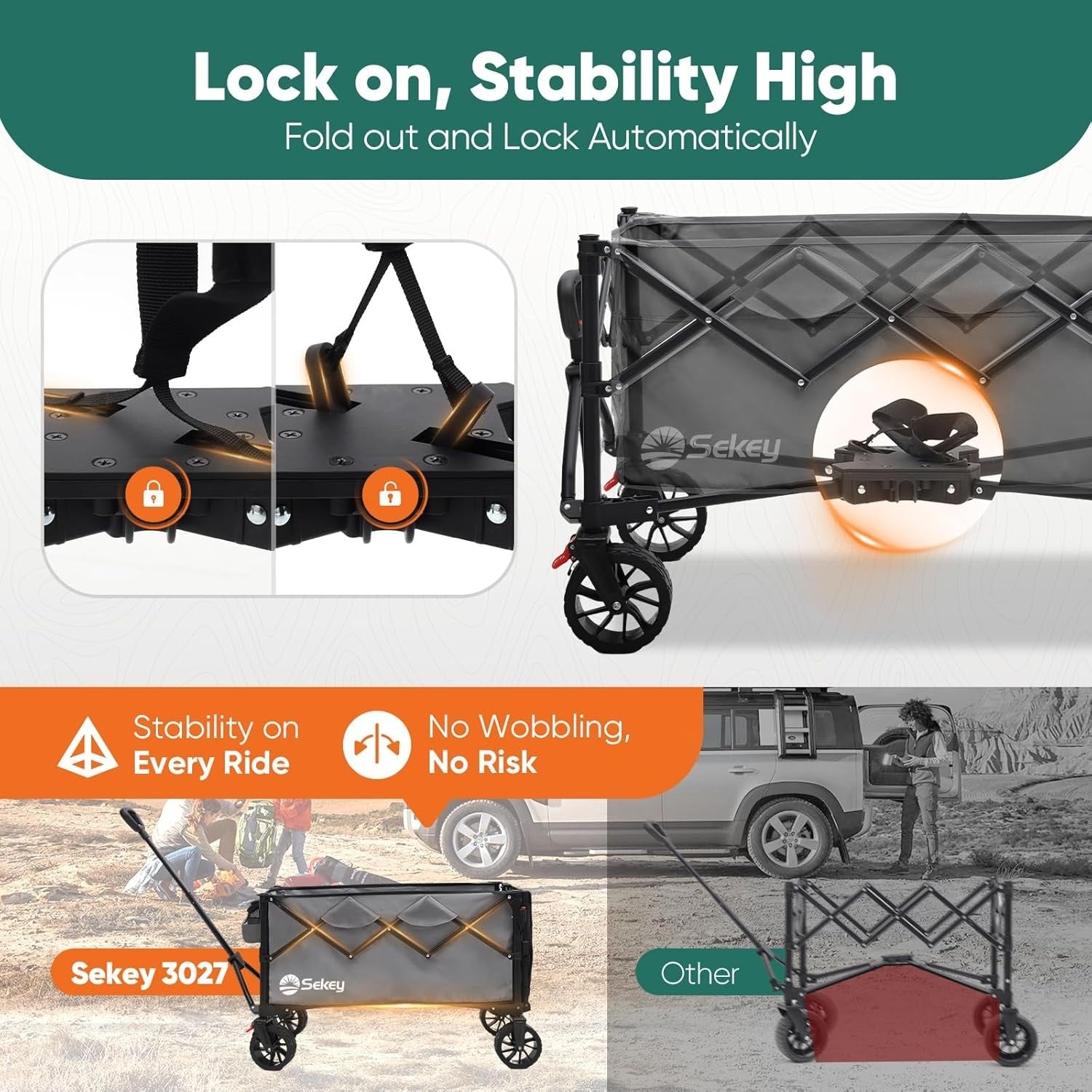 Grey 350–500L Folding Camping Wagon 440lb Heavy Duty All Terrain Festival Cart