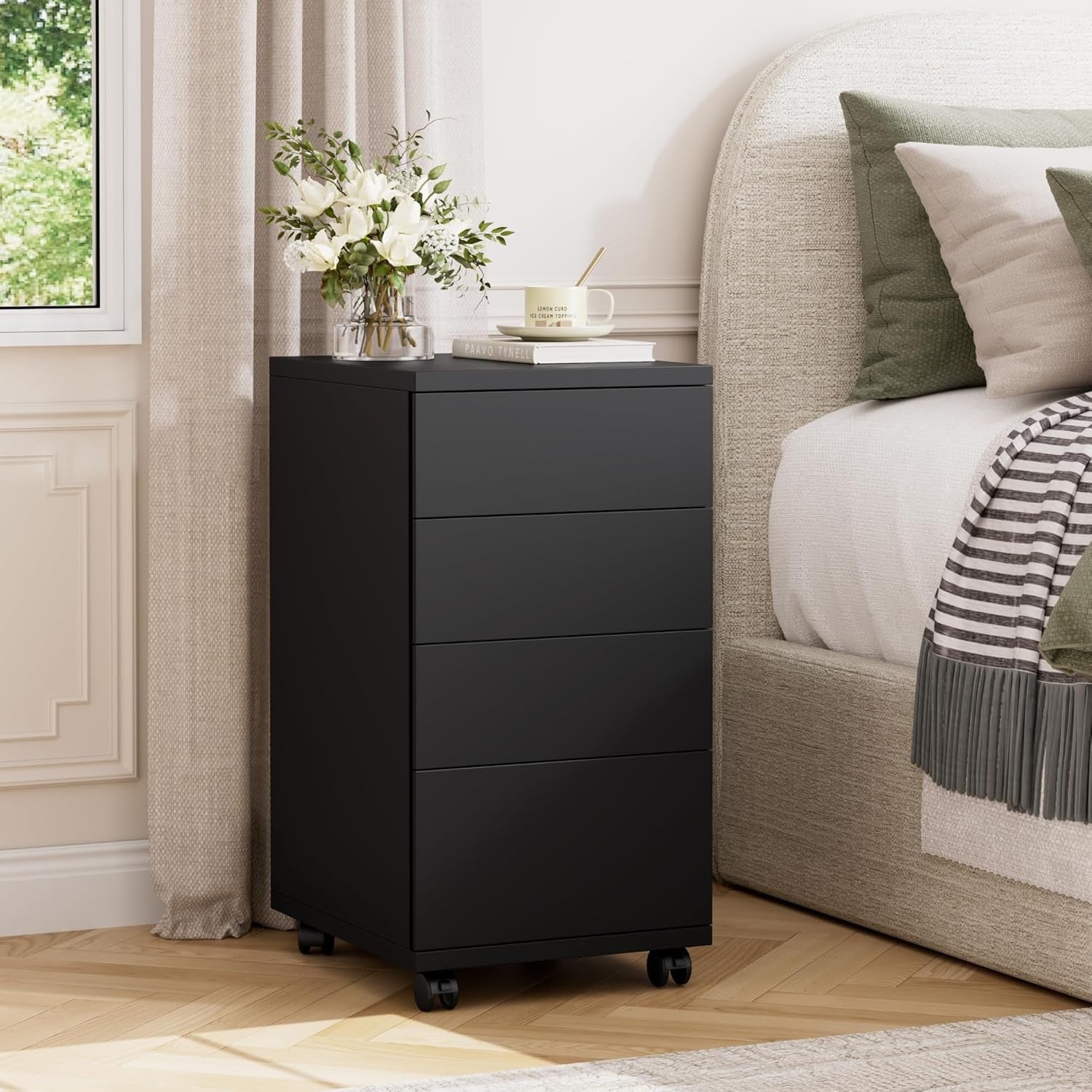 Wide Rolling Drawer Cabinet 4 Drawer Mobile Storage Under Desk Unit