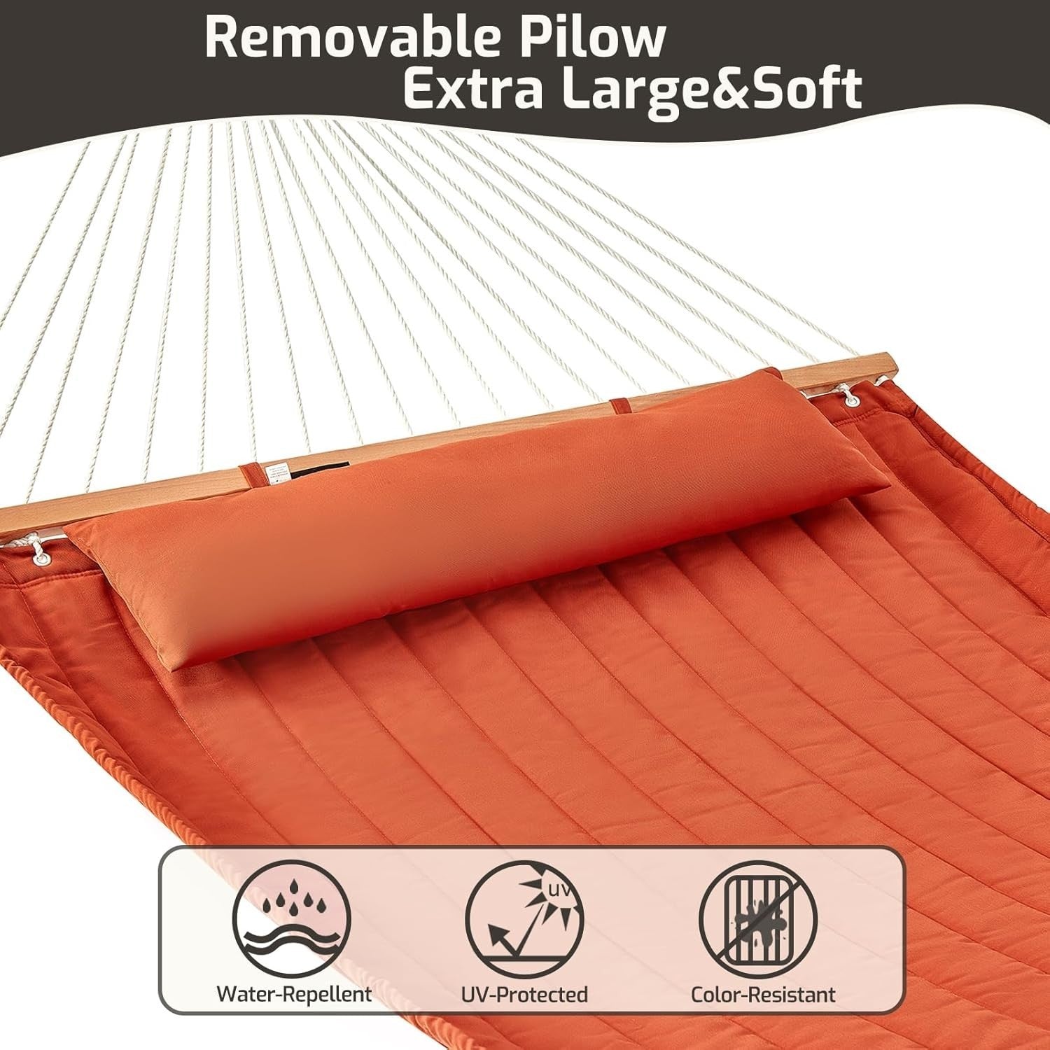 Luxury Outdoor Double Quilted Fabric Hammock 2-Person 450lbs w/ Pillow