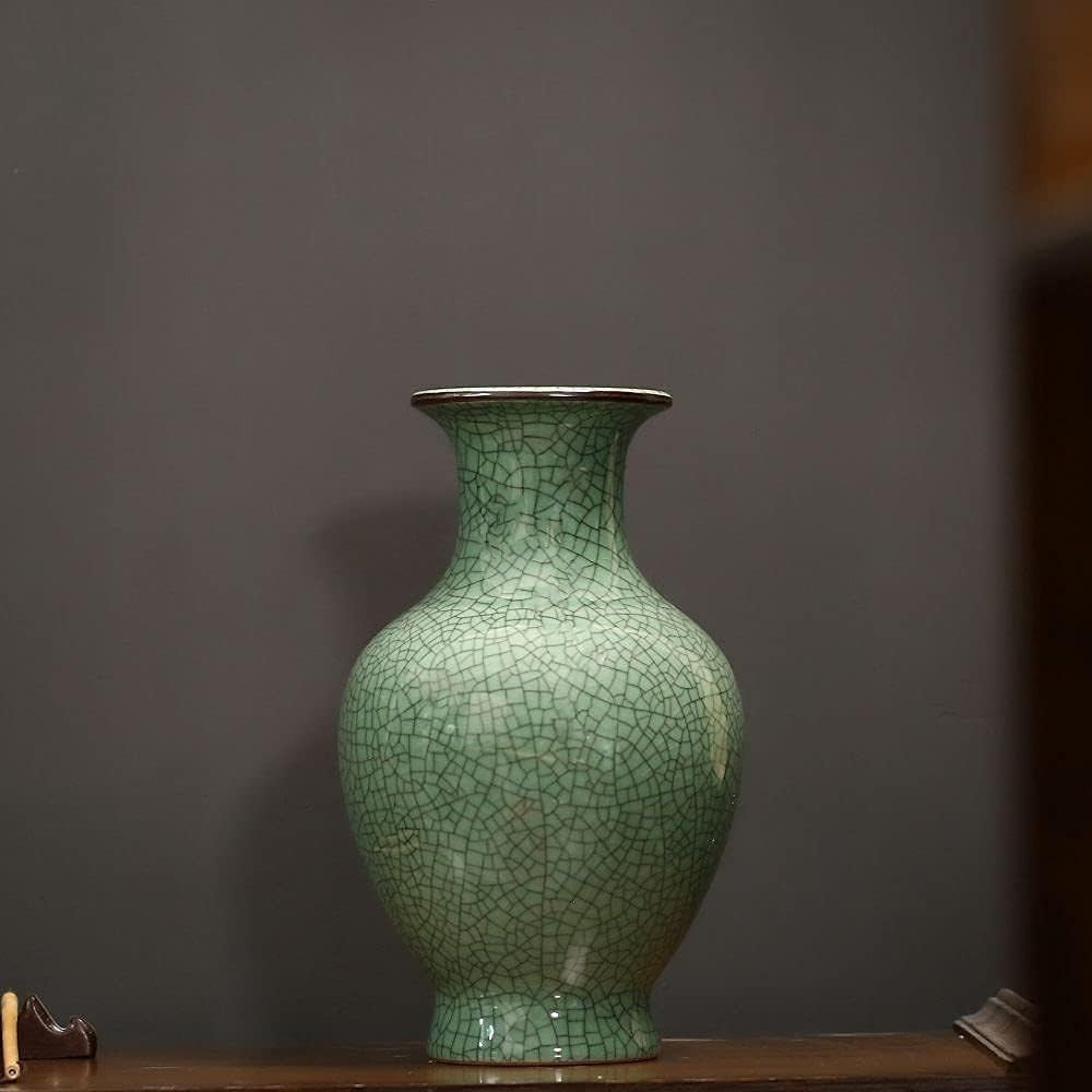 Large Green Crackle Glaze Ceramic Vase Handmade Porcelain Home Décor
