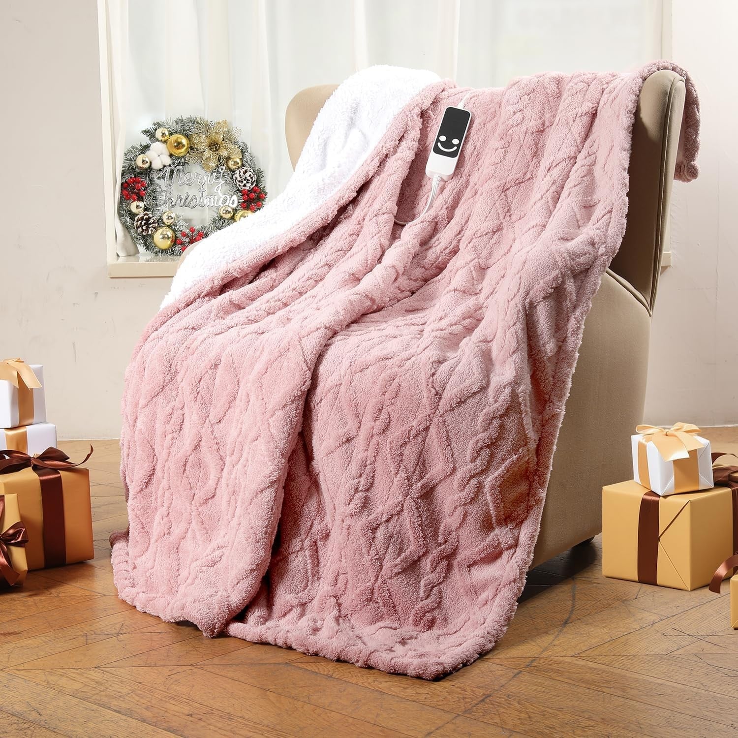 Electric Heated Throw Blanket Pink Sherpa Fleece 5 Heat Levels Auto Off 127x152c