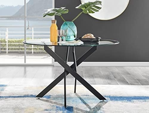 Round Glass Dining Table 120cm Matte Black Tempered Glass Modern