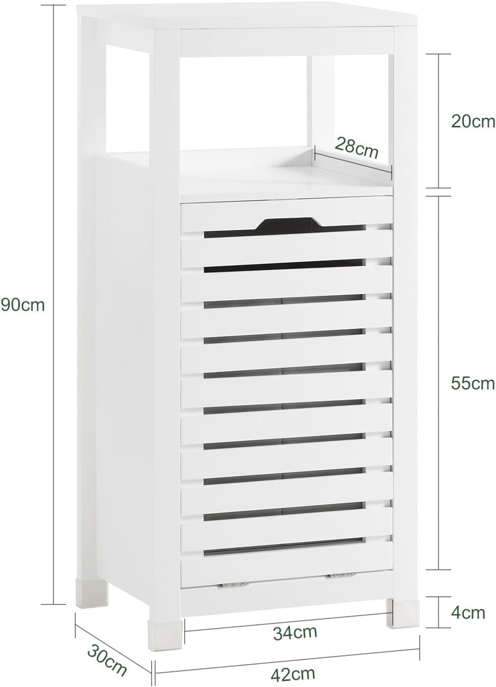 Bathroom Cabinet with Laundry Basket White Compact Storage Unit Shelf