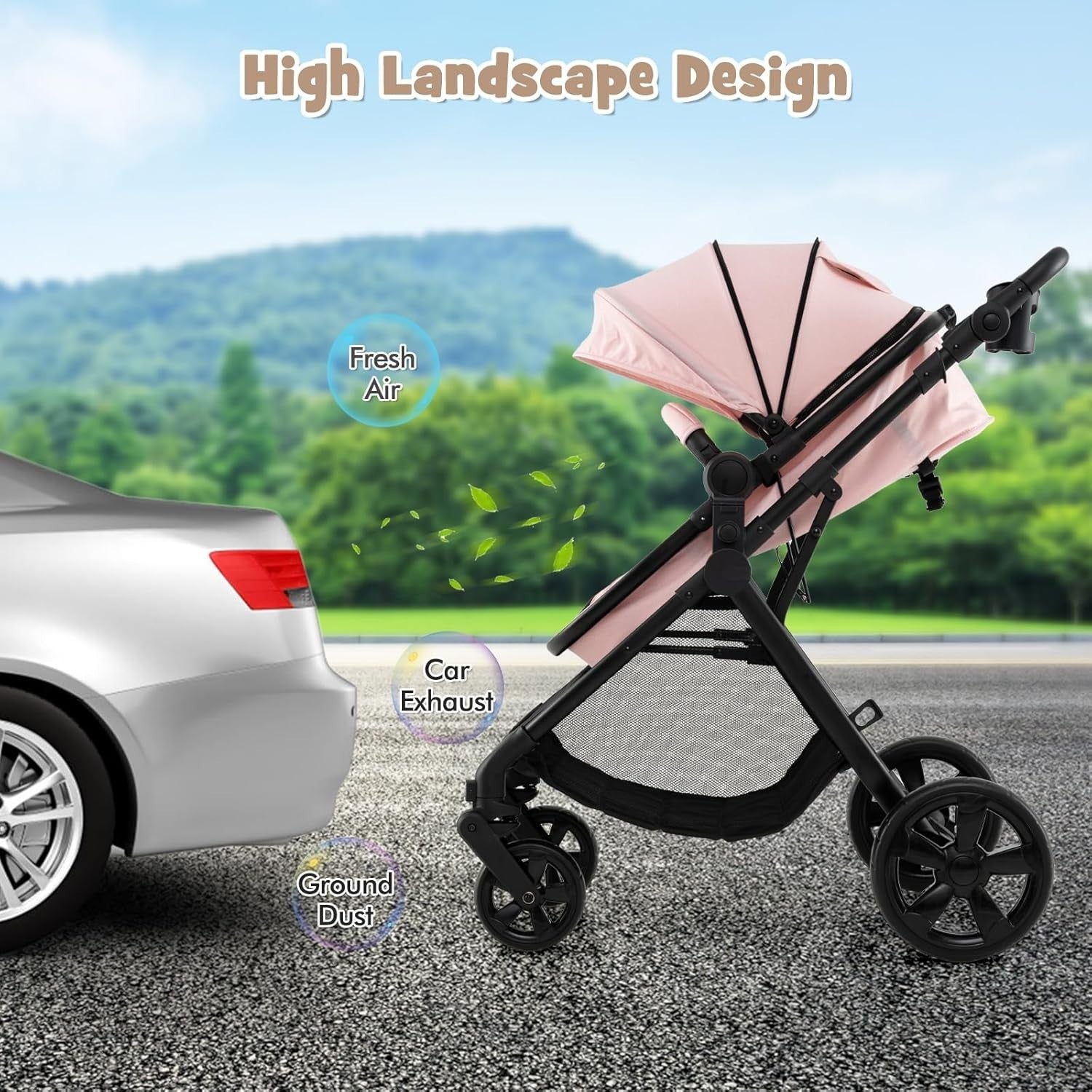 2in1 Baby Pushchair Foldable Pram Lightweight Reversible Seat Adjustable Canopy