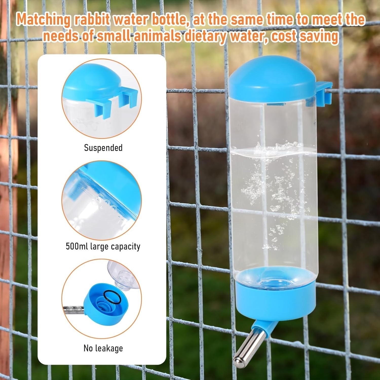 2 in 1 Rabbit Feeder Hay Rack Water Bottle Stainless Steel Food Dispenser