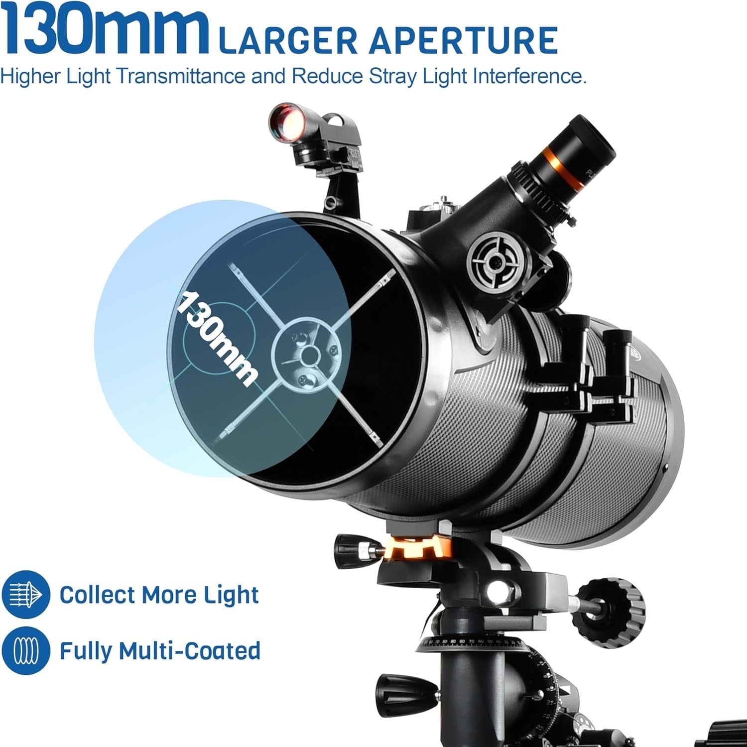 130mm Aperture 650mm Refractor Telescope for Adults & Beginners - Black