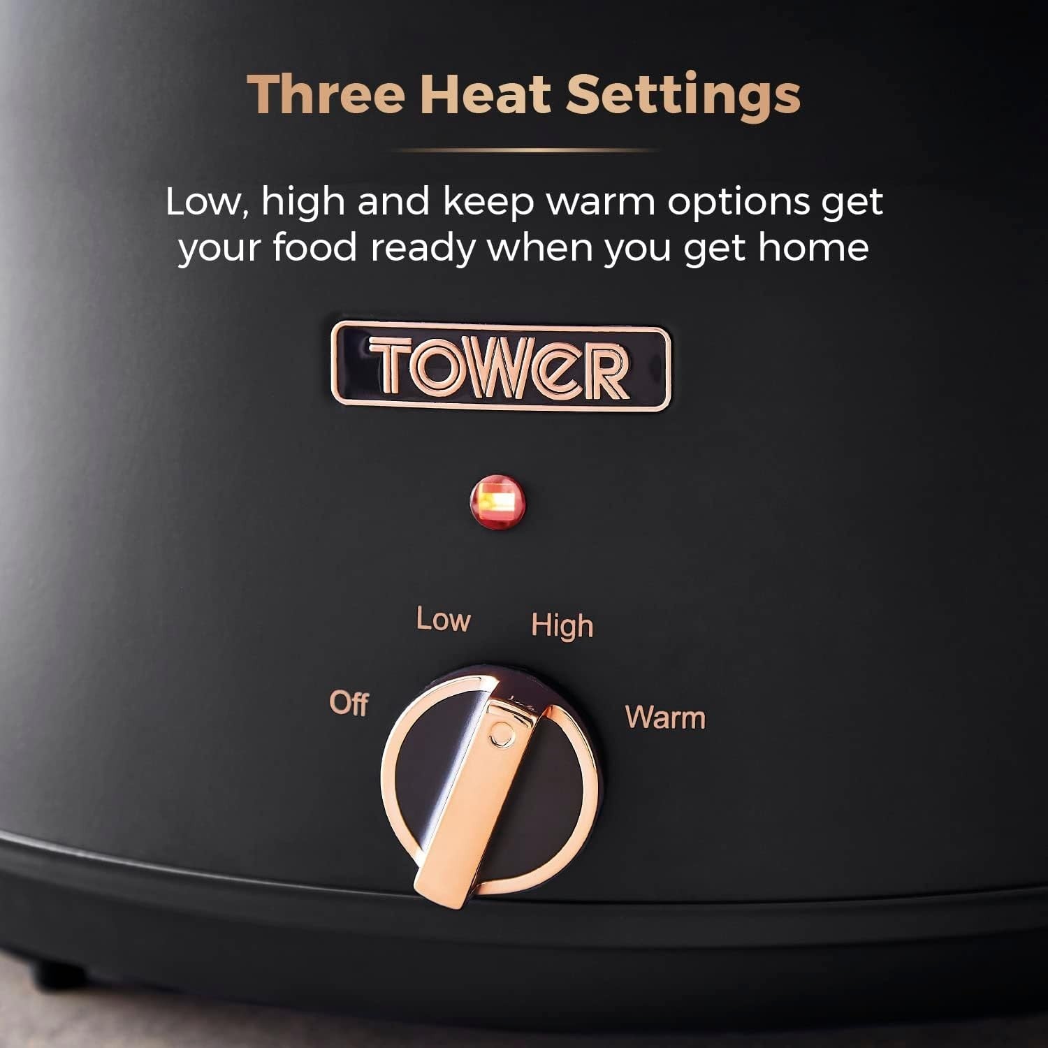 6.5L Large Electric Slow Cooker Ceramic Pot 3 Heat Settings Black Rose Gold