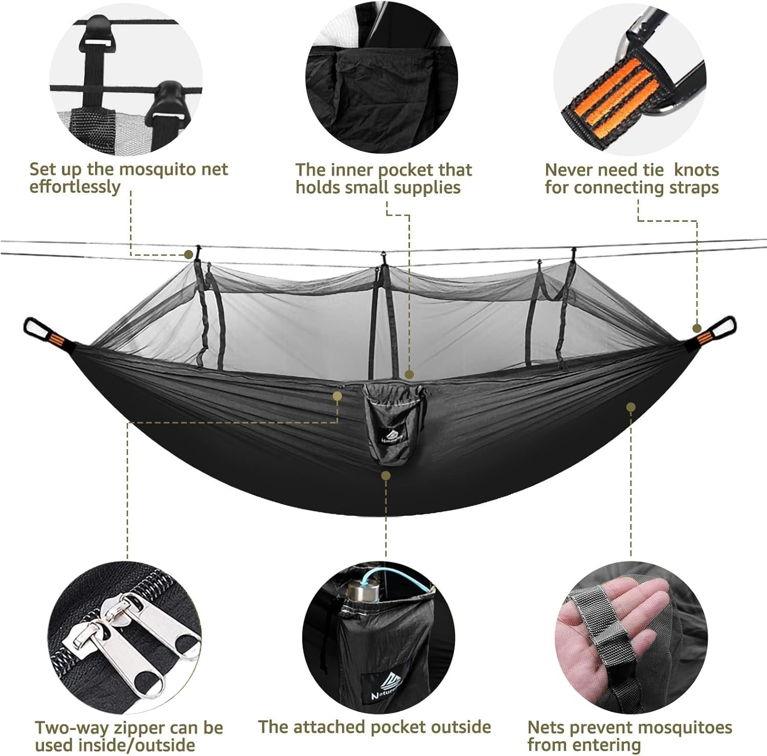 Camping Hammock with Mosquito Net 300kg Load 275x140cm Portable Outdoor Travel