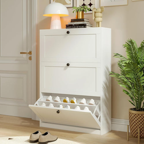 Slim 3-Drawer Shoe Cabinet with Adjustable Shelves & Anti-Tip Safety