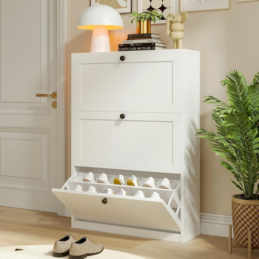Slim 3-Drawer Shoe Cabinet with Adjustable Shelves & Anti-Tip Safety