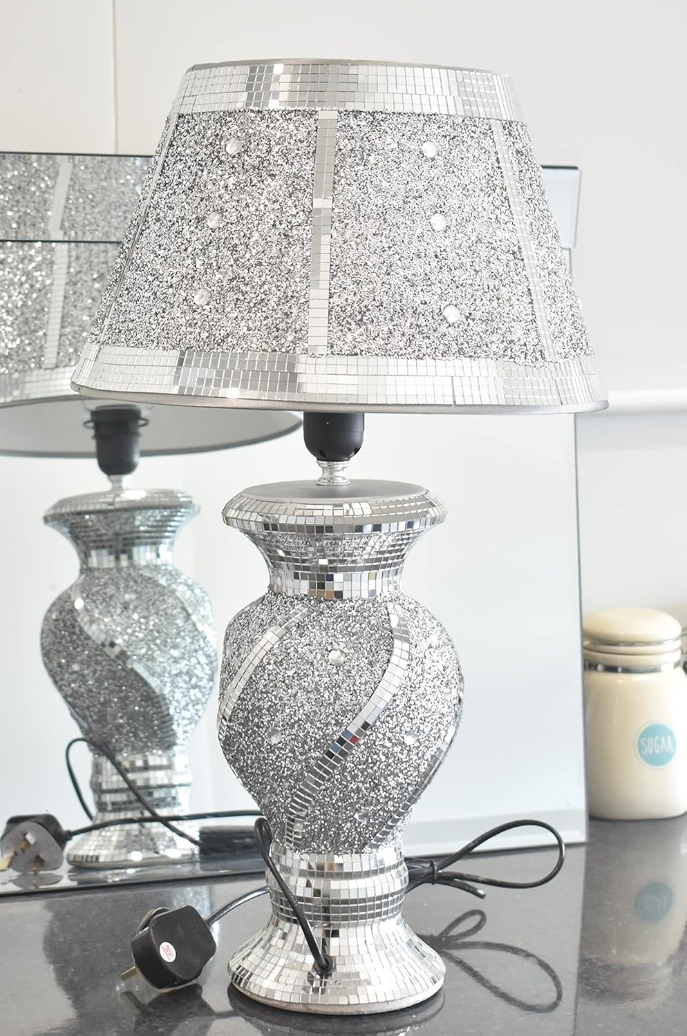 Silver Crushed Diamond Table Lamp Glitter Crystal Shade Luxury Home Decor