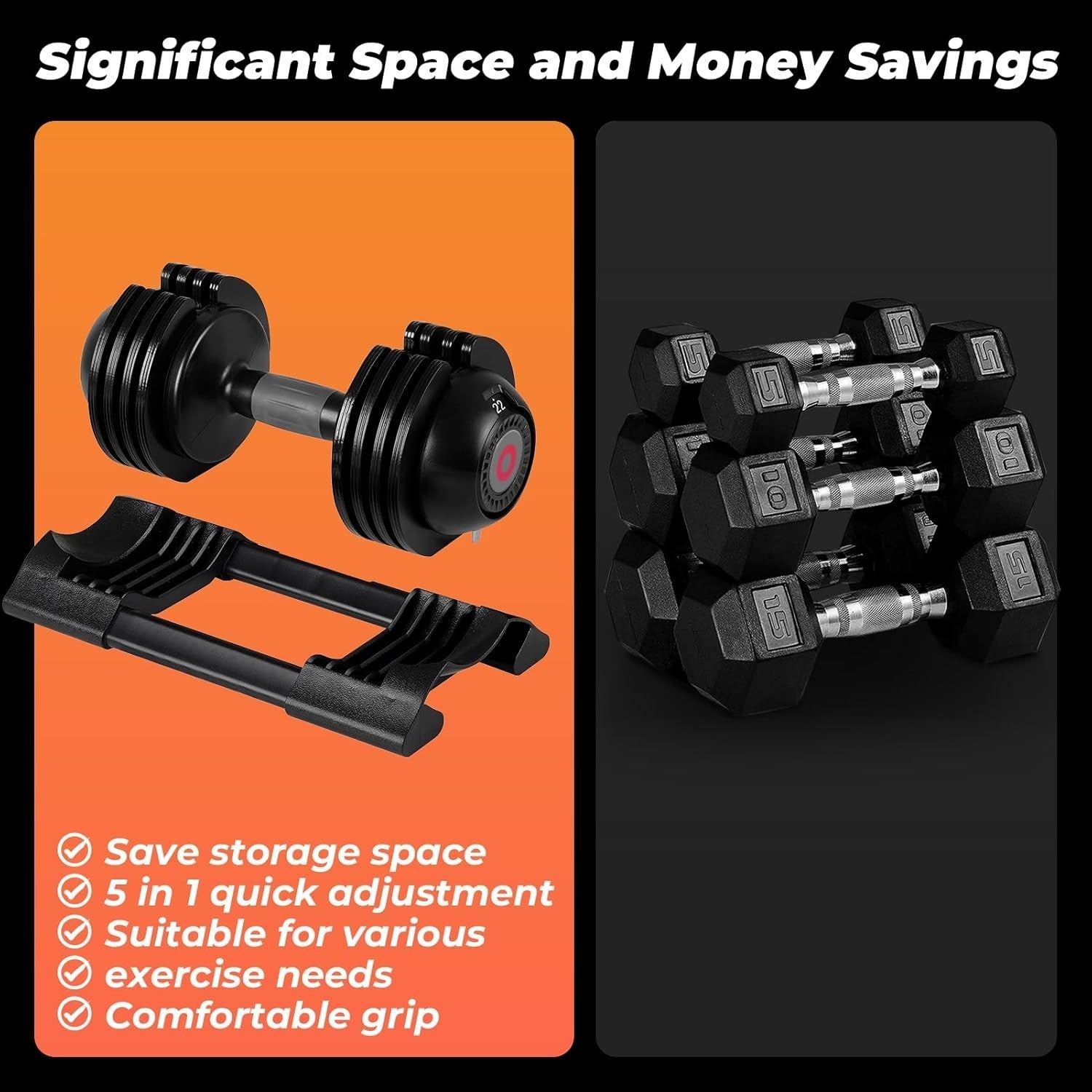 22LB / 52LB Adjustable Dumbbell Fast Dial 5-in-1 Space Saving Home Gym