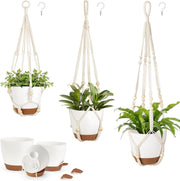 Macrame Hanging Planters Set of 3 Self-Watering Boho Indoor Decor