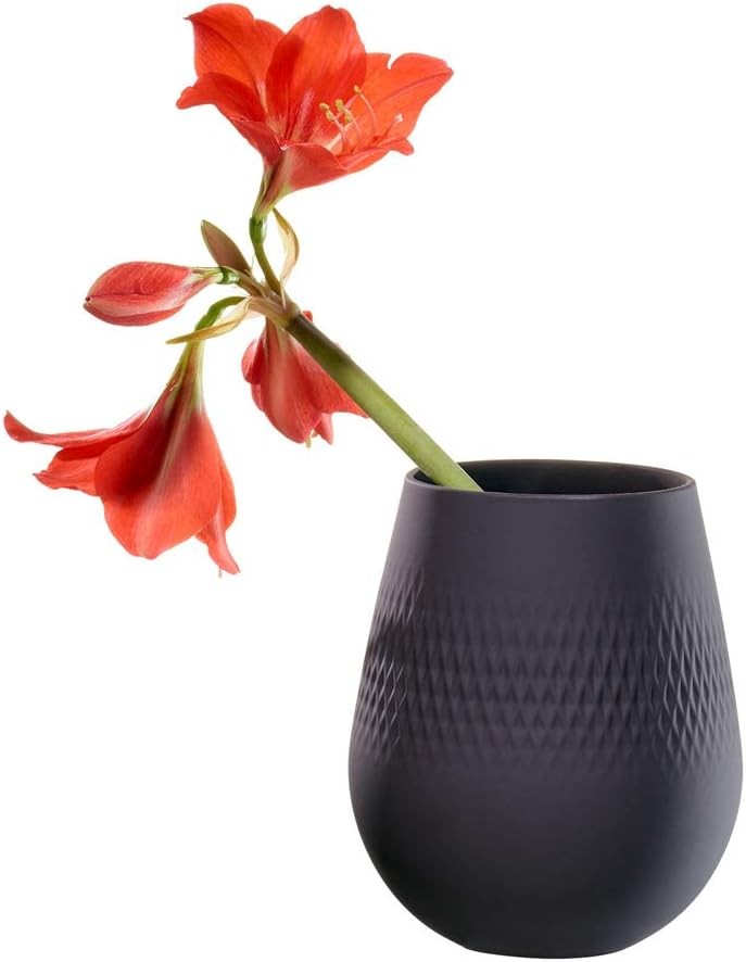 Modern Black Porcelain Vase Square Textured Decor 14cm Table Centrepiece