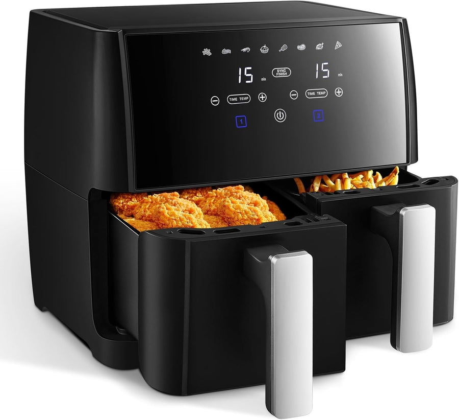 9L Dual Air Fryer | 8 Presets | Touchscreen 1700W | Double Drawer 4.5L x2