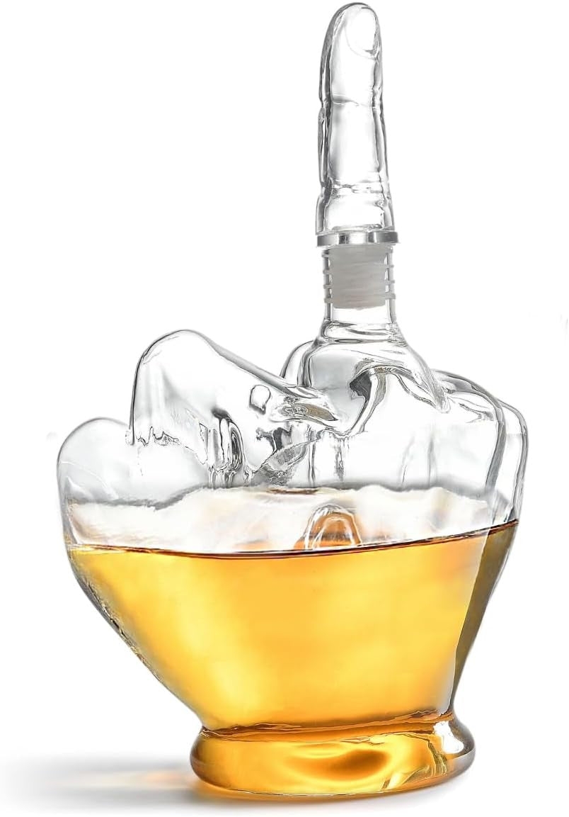 Funny Middle Finger Whiskey Decanter 450ml – Unique Spirits Gift with Funnel