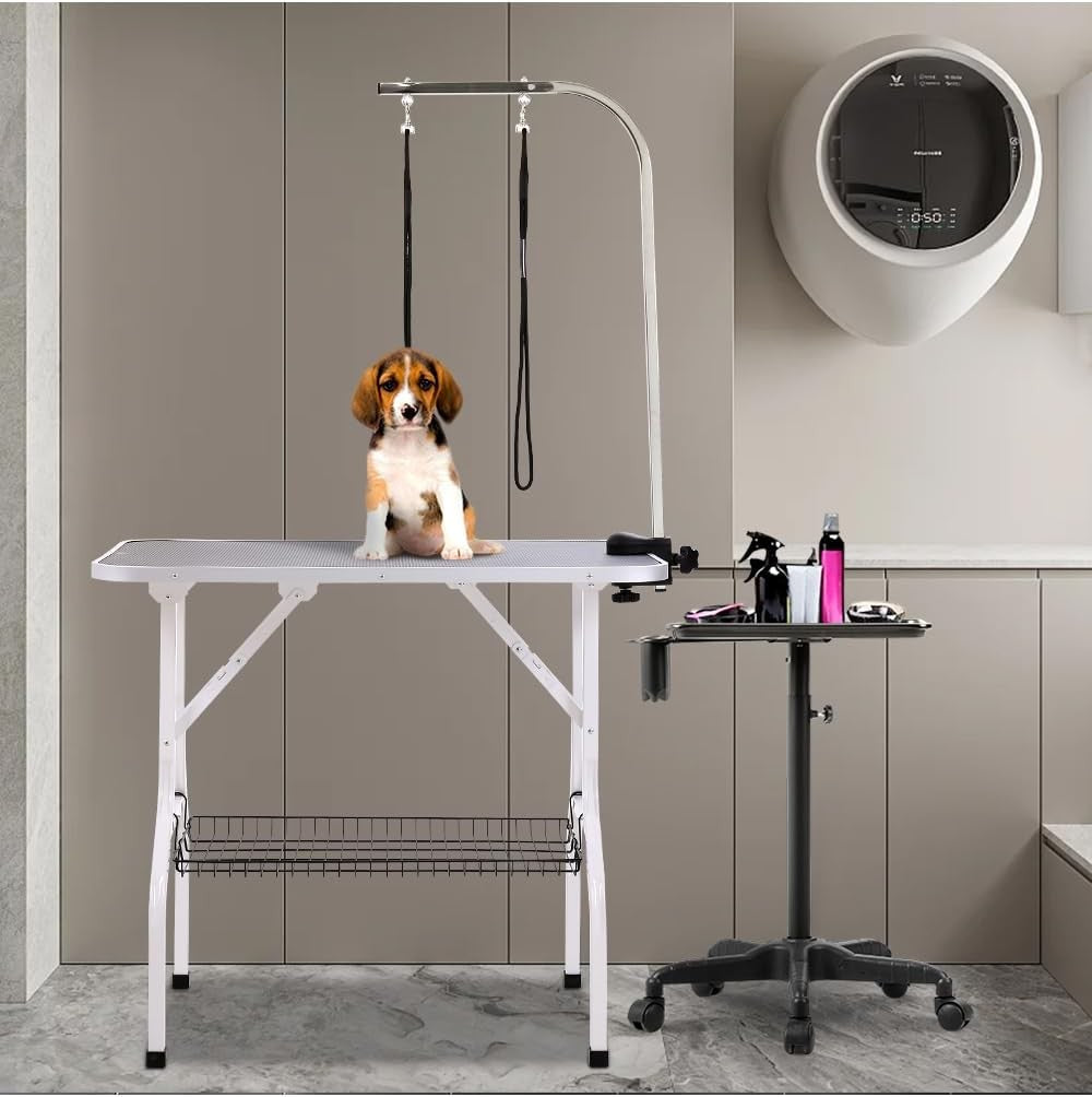Dog Grooming Table Foldable Adjustable Height Non Slip w Arm Noose Tray