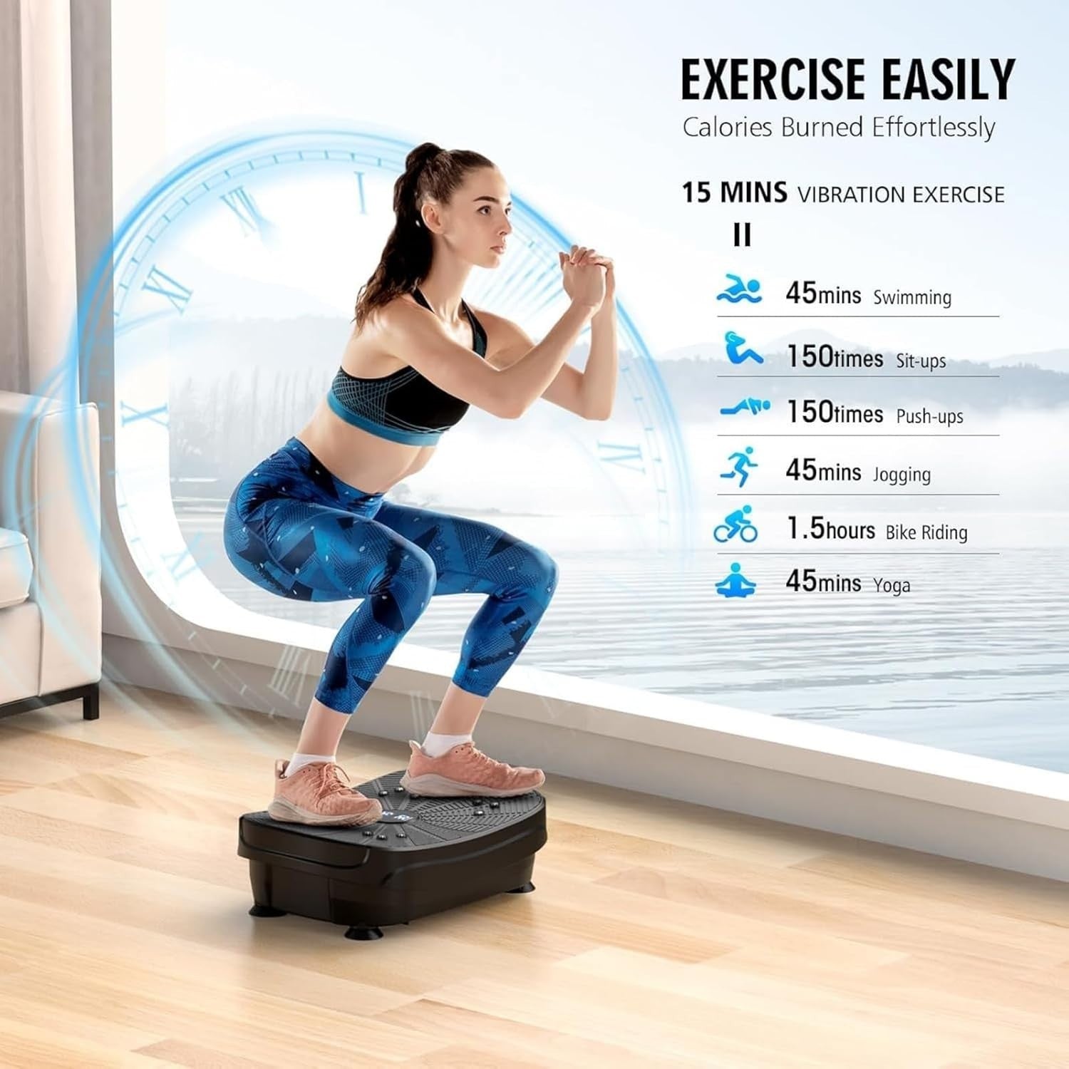 Black Portable Vibration Plate Exercise Machine 99 Levels Lymphatic Drainage