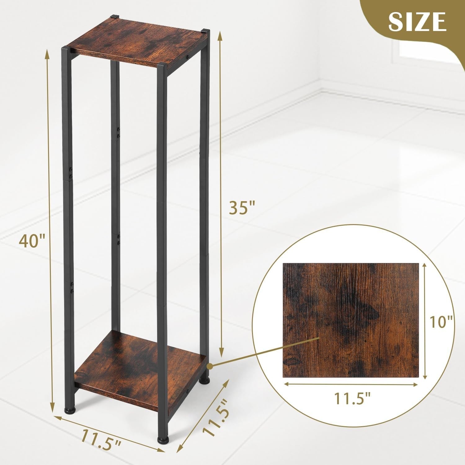 2 Tier Tall Metal Plant Stand Indoor Outdoor Display Rack Rustic Wood Shelf