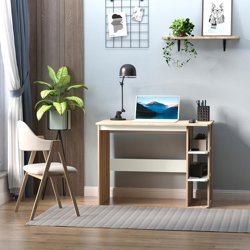 Work Desk with Shelves – Home Office Table 100cm Wide Study Desk White